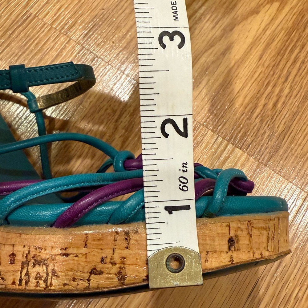 Salvatore Ferragamo‎ Purple and Teal Braided Lacquer Cork Wedge Sandals 8.5 C - Picture 10 of 11